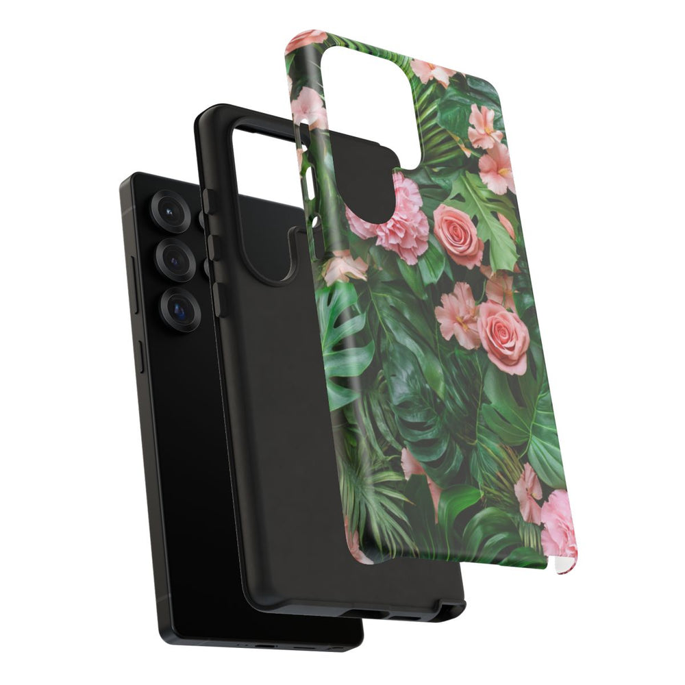 Zachte Rozen en Tropische Bladeren Bloemenpatroon