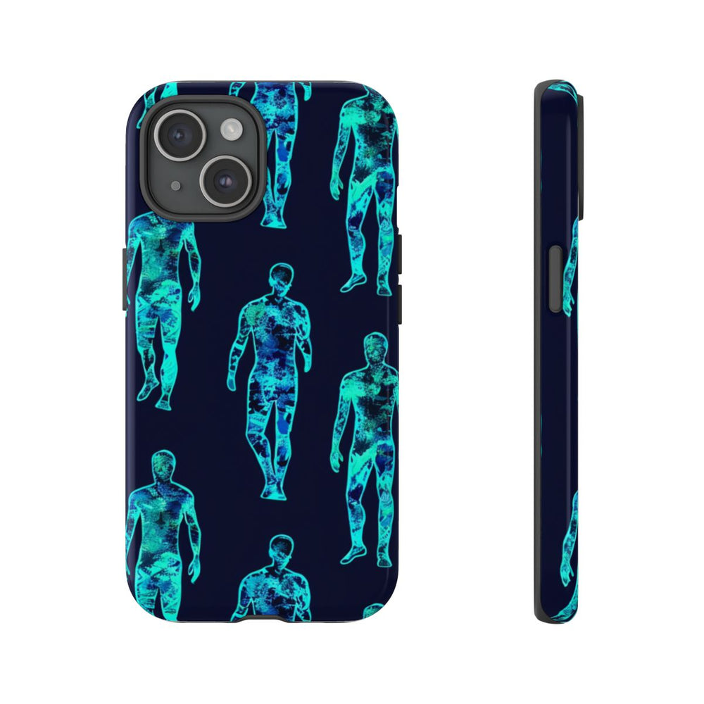 Blauw-Groene Neon Mensfiguren Patroon