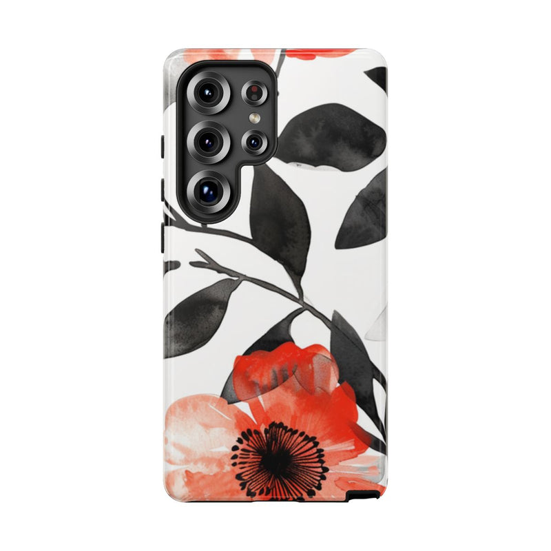 Rode en Zwarte Waterverf Bloemenprint