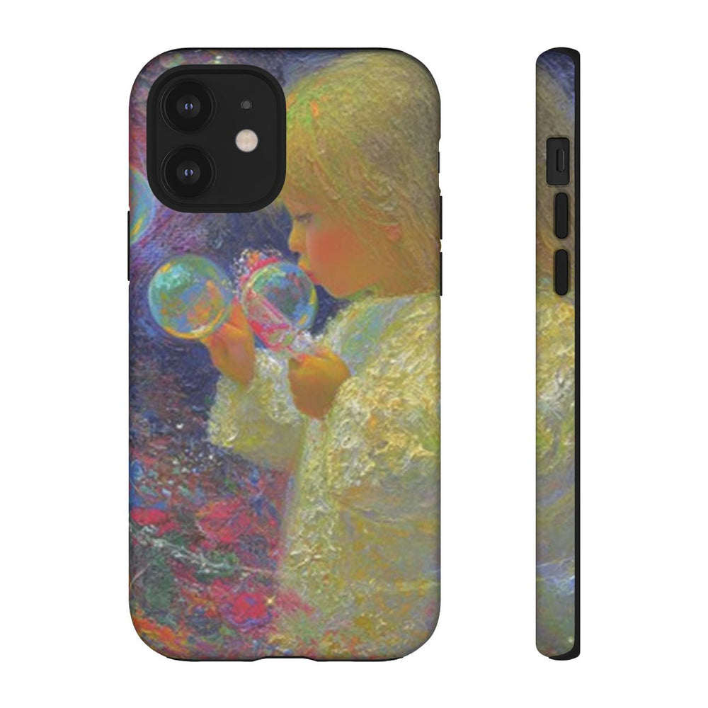 Engel die Zeepbellen Blaast tussen Bloemen