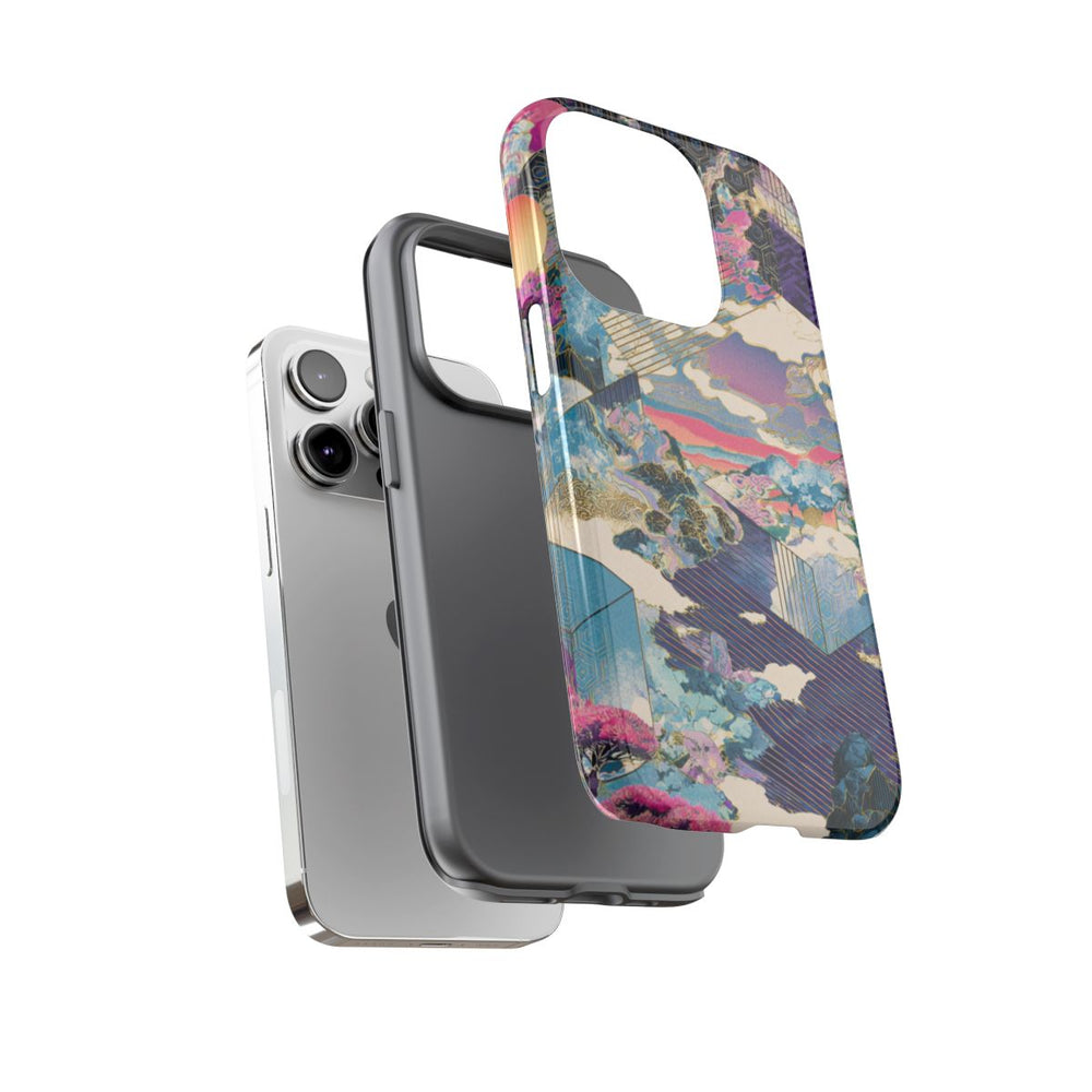 Abstracte Geometrische Landschap met Roze Bomen