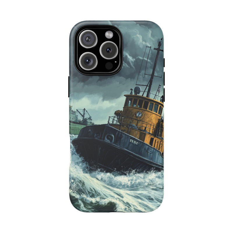 Sleepboot Trekt Vrachtschip door Woeste Zee