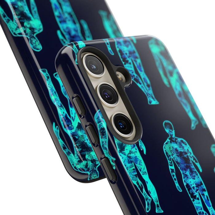 Blauw-Groene Neon Mensfiguren Patroon
