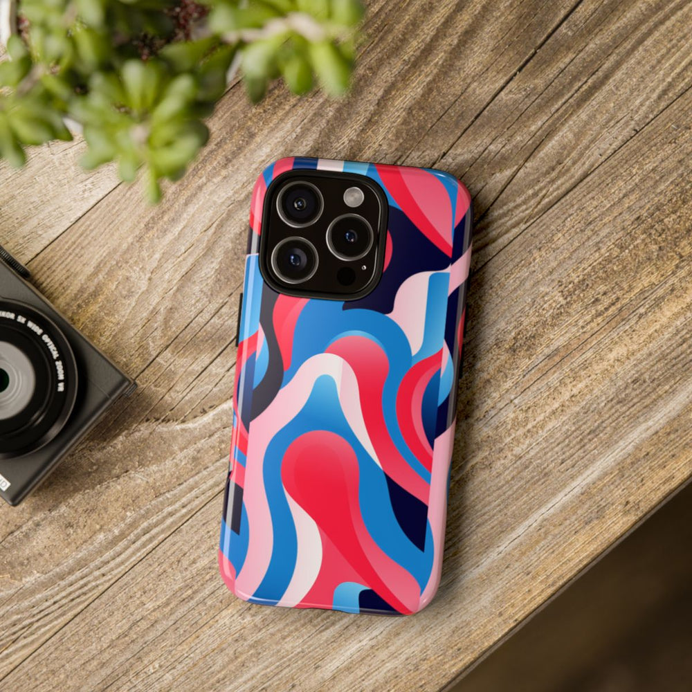 Blauw-Rood Abstract Golvend Patroon