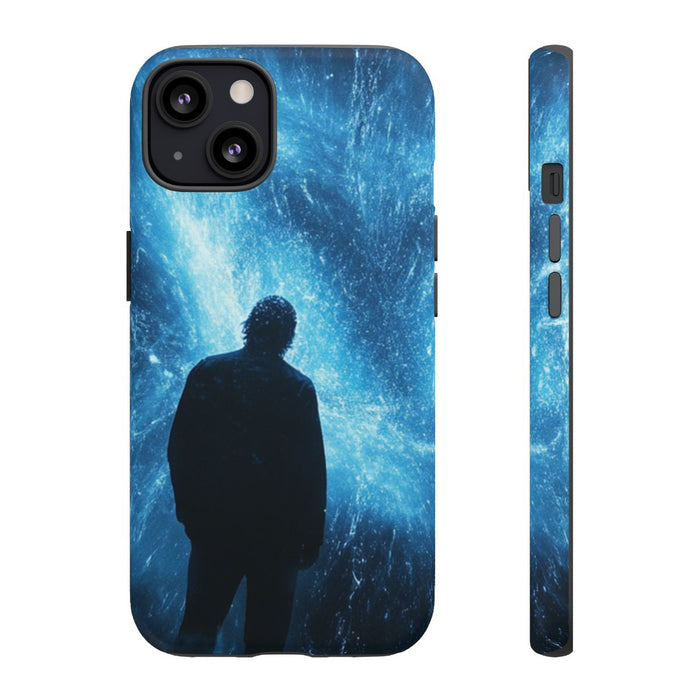 Silhouet met Blauwe Abstracte Lichtuitbarsting