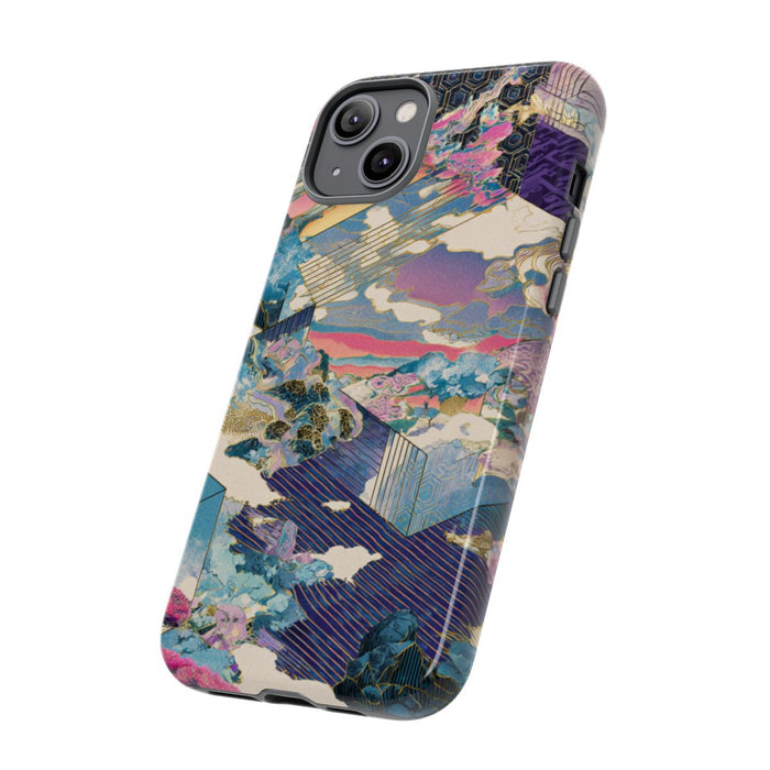 Abstracte Geometrische Landschap met Roze Bomen