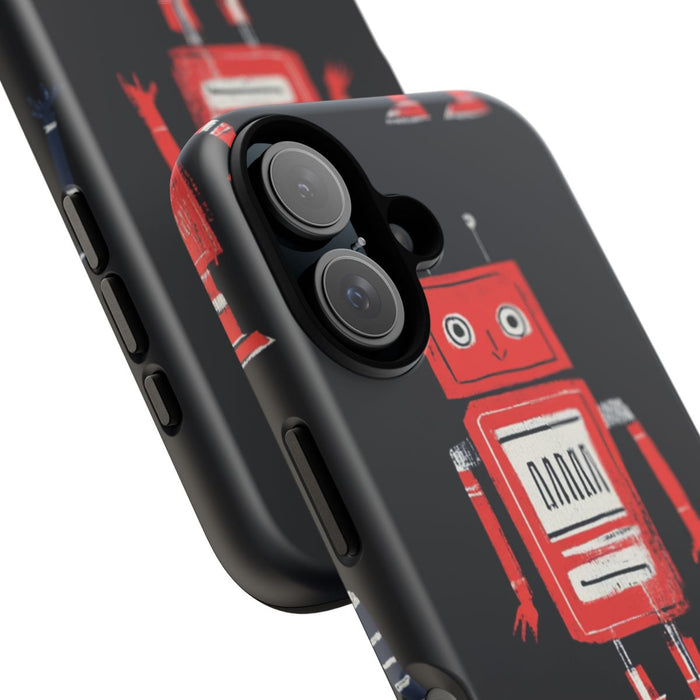 Retro Robotpatroon in Rood en Blauw