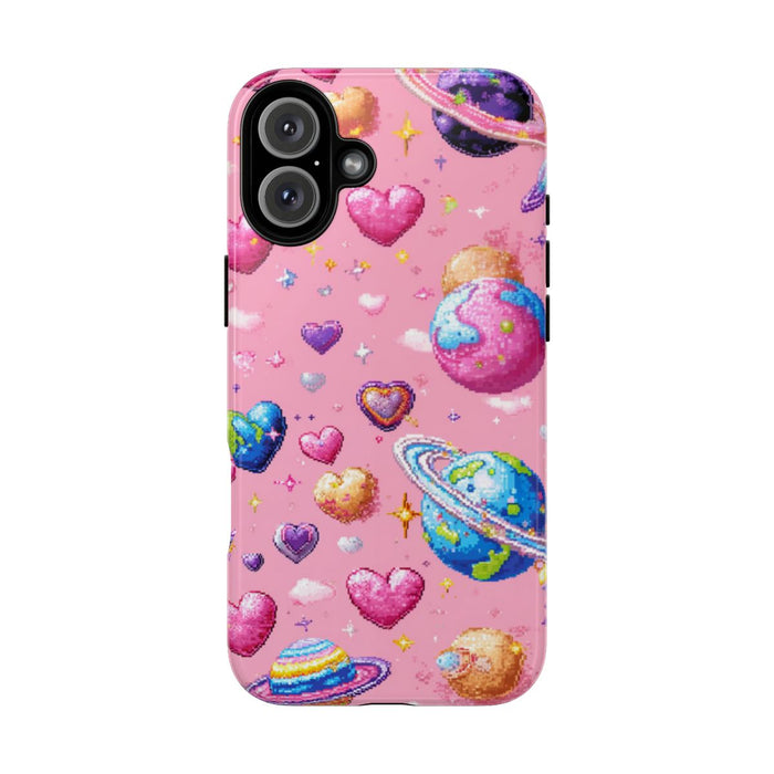 Pixel Art Harten en Planeten Patroon