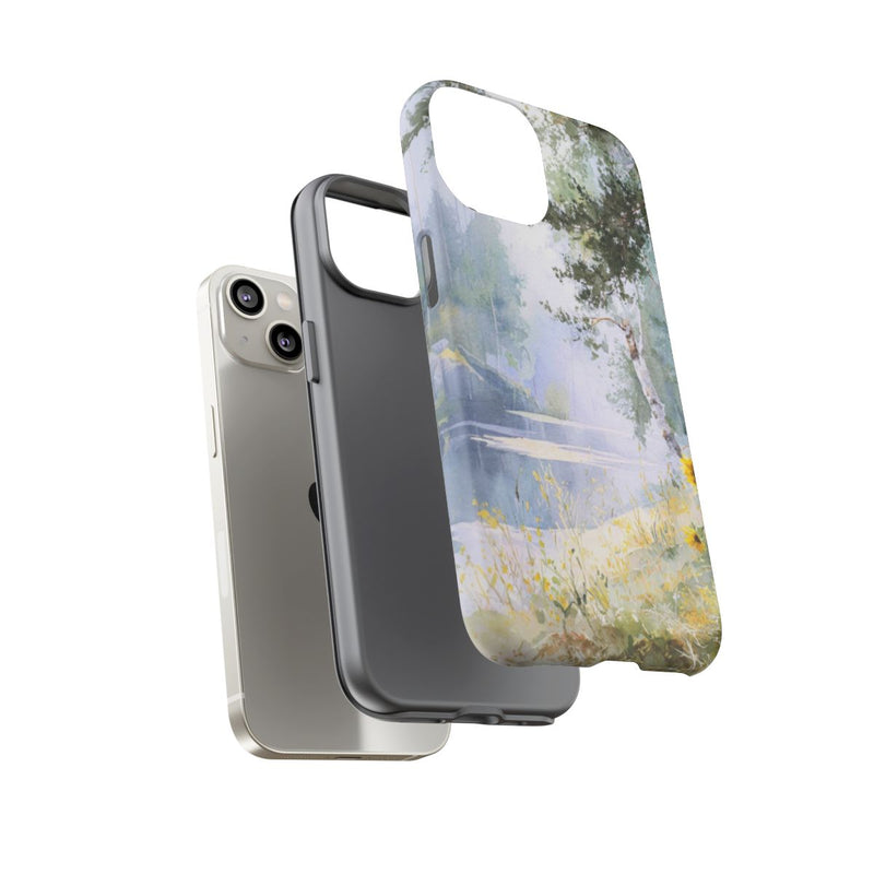 Gele Zonnebloemen bij een Bosmeer