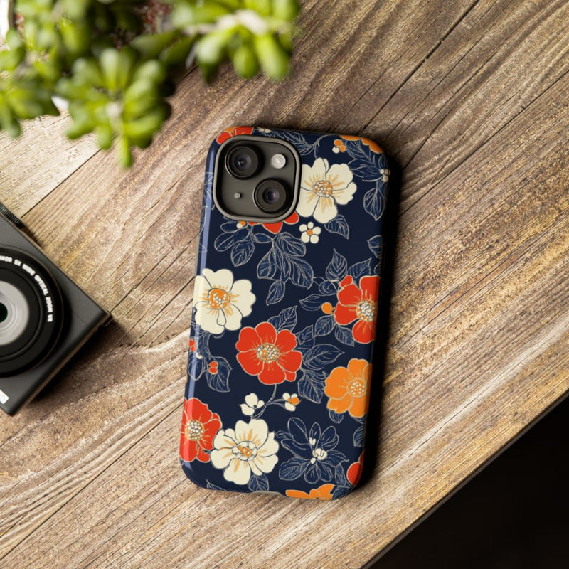 Oranje en Witte Bloemenprint