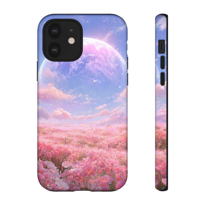 Roze Bloemenveld met Gloeiende Planeet