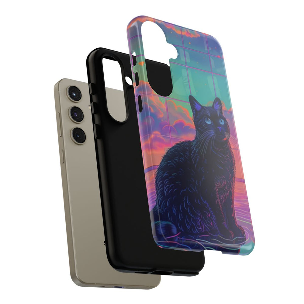 Zwarte Kat met Neonlucht Reflectie