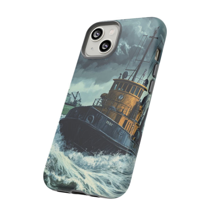 Sleepboot Sleept Vrachtschip in Woeste Zee