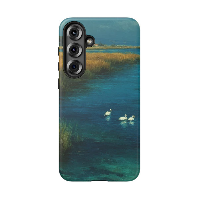 Zwanen op Blauwe Lagune met Gouden Gras