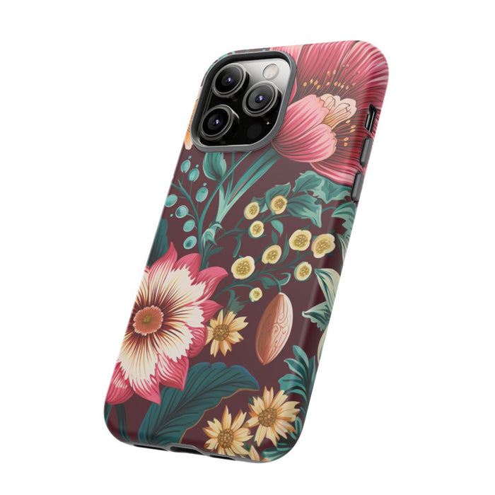 Botanisch Bloemenpatroon in Amber en Teal