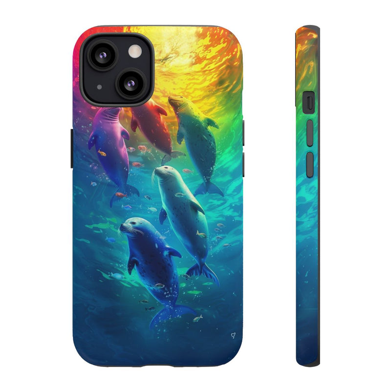 Kleurrijke Zeehonden Zwemmend Onder Stralend Licht