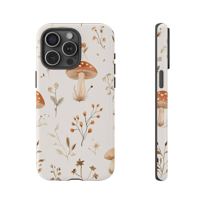 Bruine en Beige Paddenstoelen met Bloemrankenpatroon