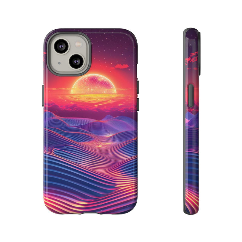 Levendige Zonsondergang met Abstracte Golven