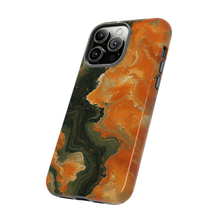 Abstract Patroon in Gebrand Oranje en Olijfgroen