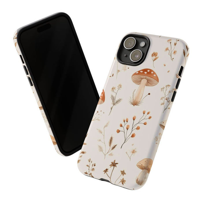 Bruine en Beige Paddenstoelen met Bloemrankenpatroon