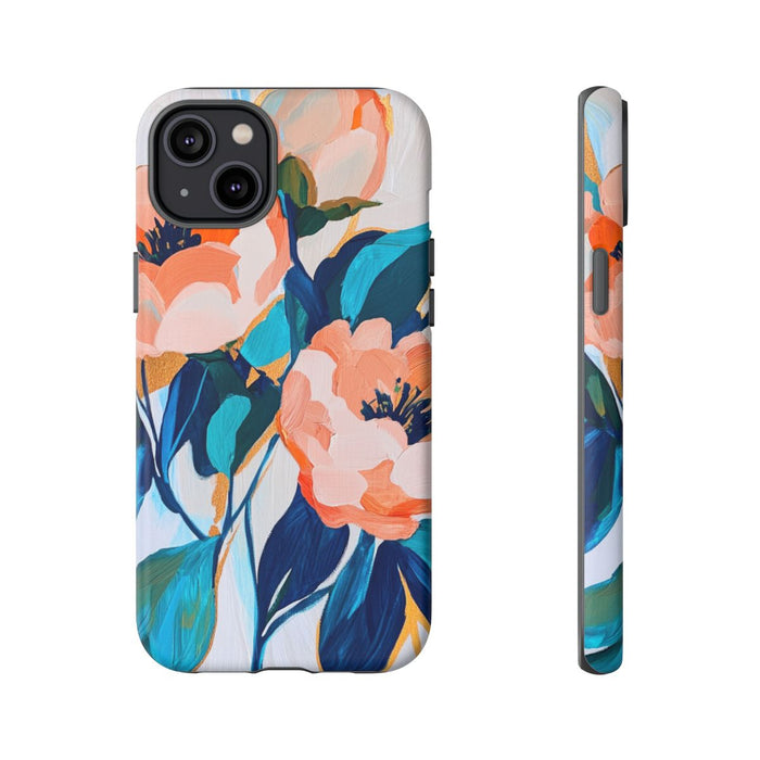 Abstract Perzikroze en Blauwe Bloemen