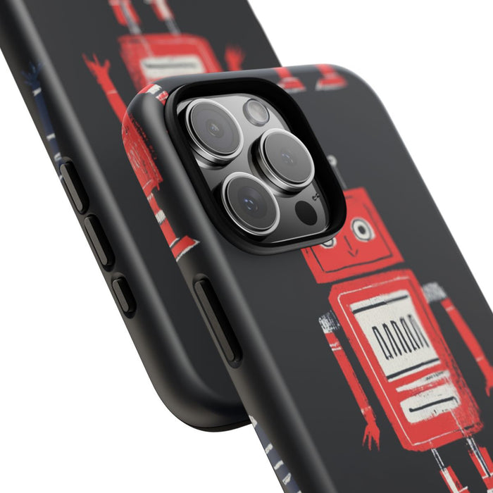 Retro Robotpatroon in Rood en Blauw