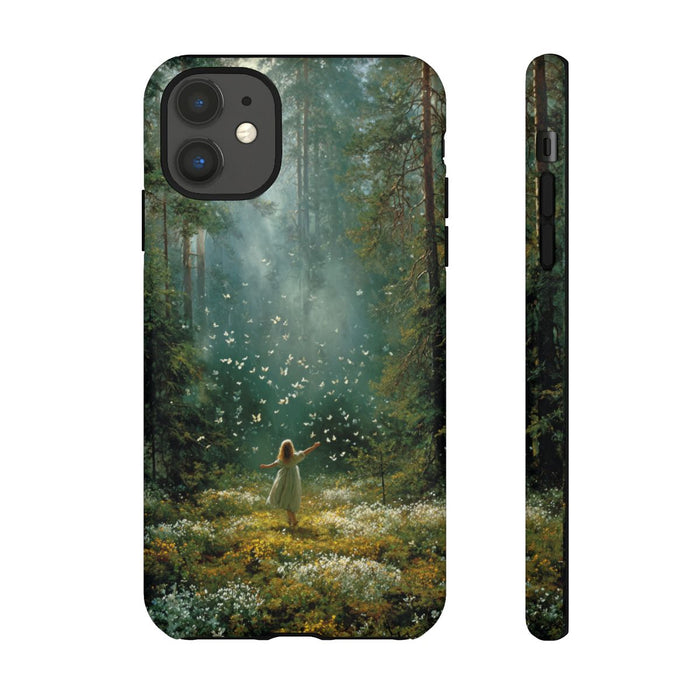 Meisje in Zonovergoten Bos met Vlinders