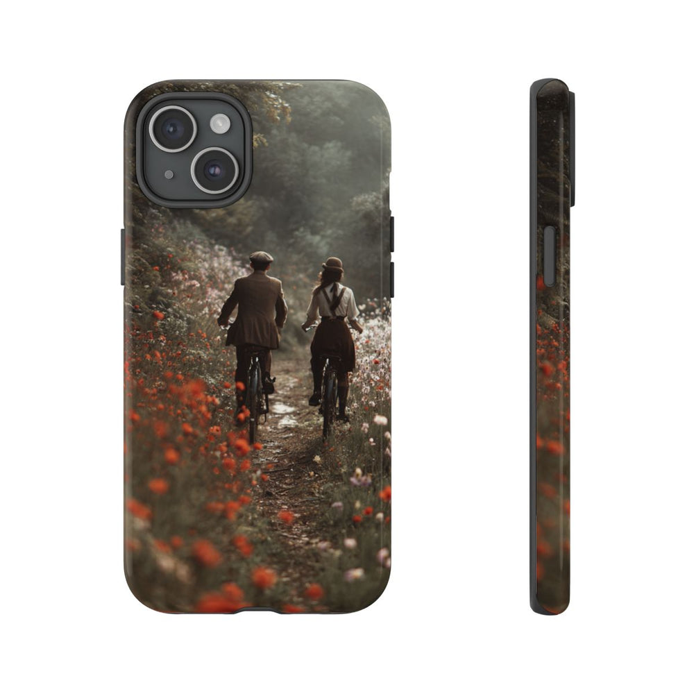 Fietsend Stelletje op Bloemenpad