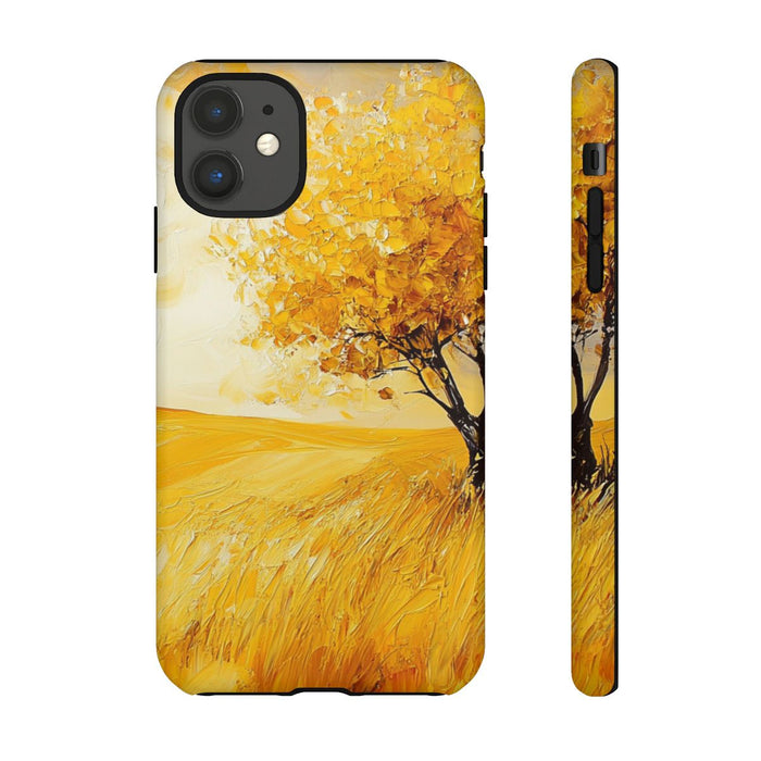 Gouden Boom in Veld met Penseelstreken