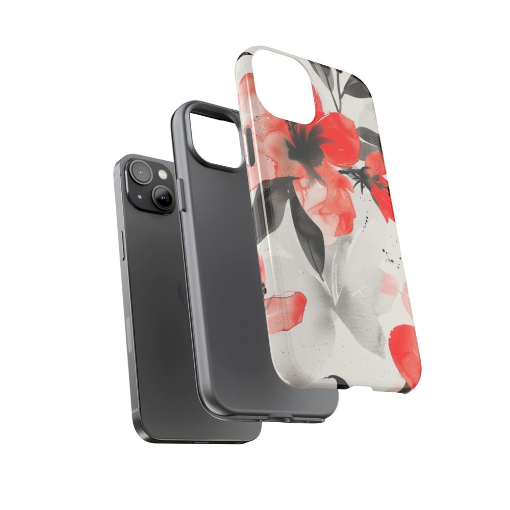 Rood-Zwart Waterverf Bloemenpatroon