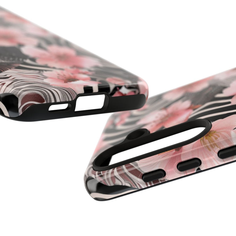 Roze Kersenbloesems met Zwart-Wit Abstract Patroon