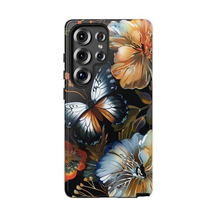 Vlinders en Bloemenpatroon op Zwart