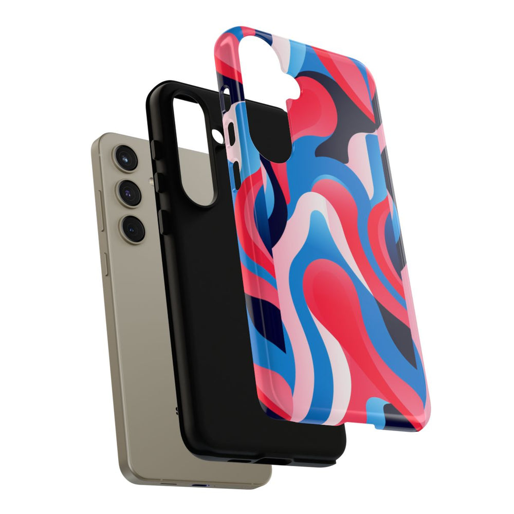 Blauw-Rood Abstract Golvend Patroon