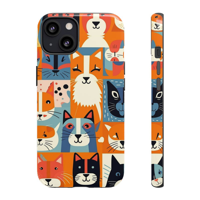 Vrolijke Kattenkopjes in Kleurrijk Patroon