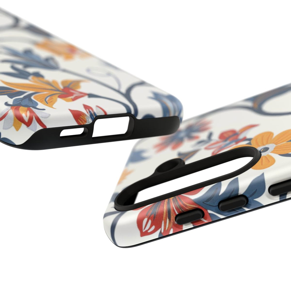 Retro Bloemenpatroon in Blauw, Rood en Geel