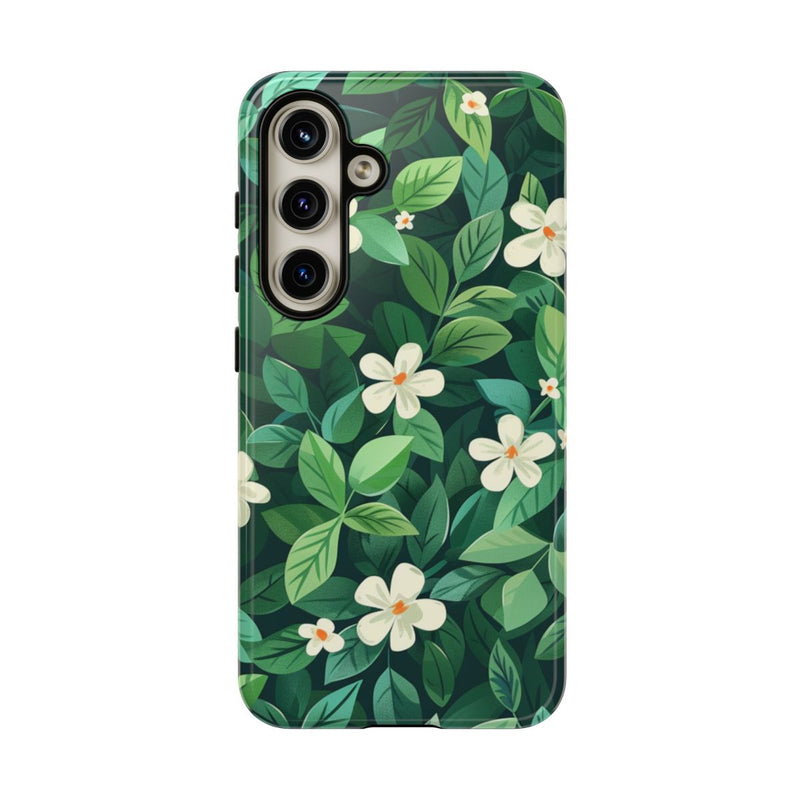 Groene Bladeren en Witte Bloemenpatroon