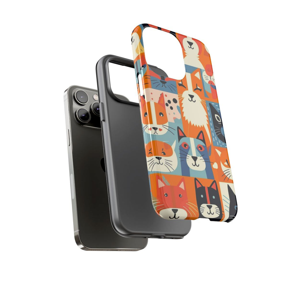 Vrolijke Kattenkopjes in Kleurrijk Patroon