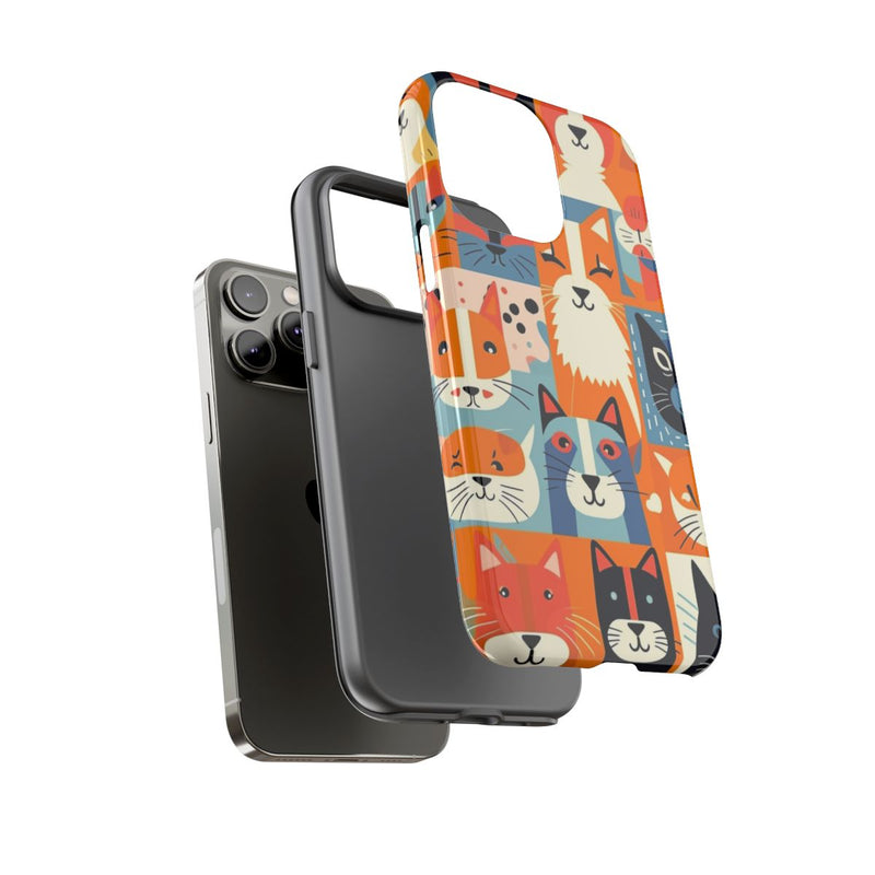 Vrolijke Kattenkopjes in Kleurrijk Patroon