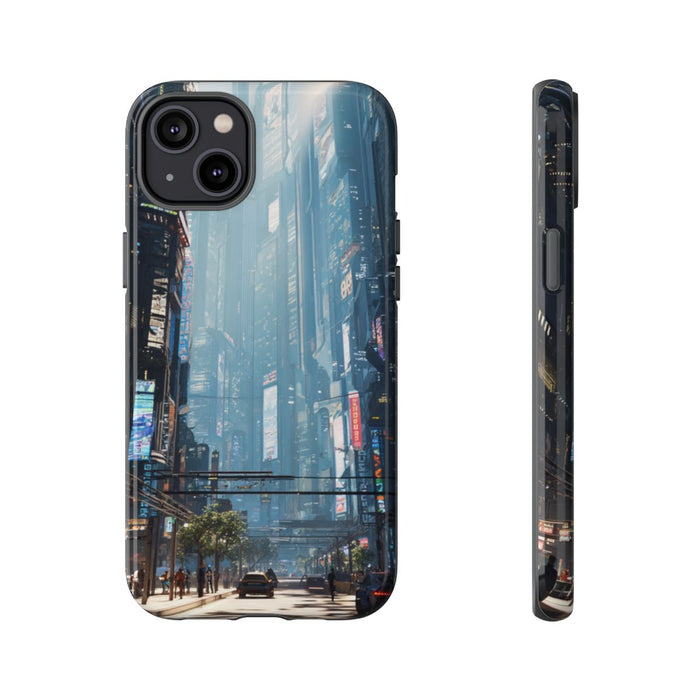 Futuristisch Stadsgezicht met Wolkenkrabbers en Verkeer