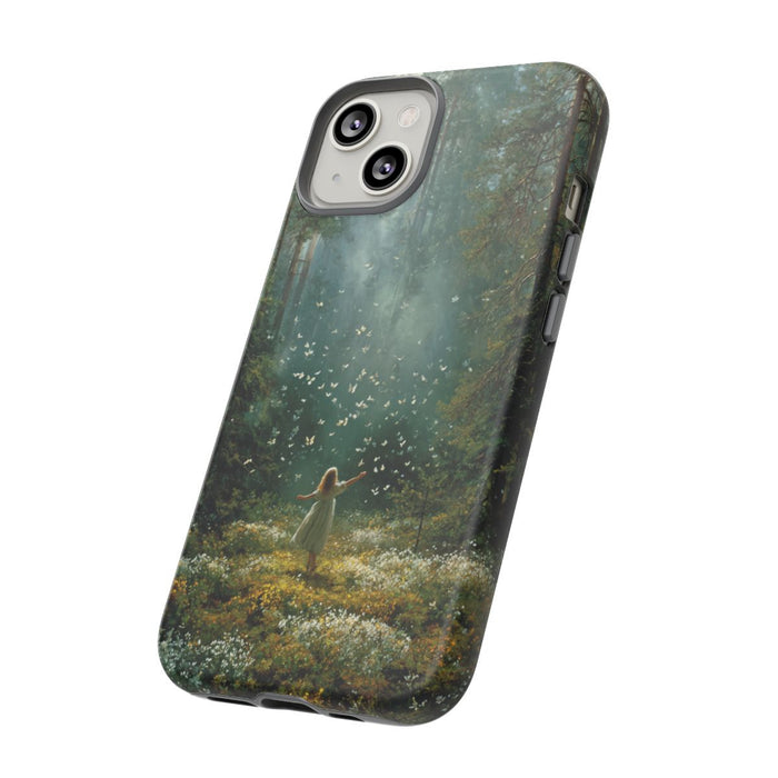 Meisje in Zonovergoten Bos met Vlinders