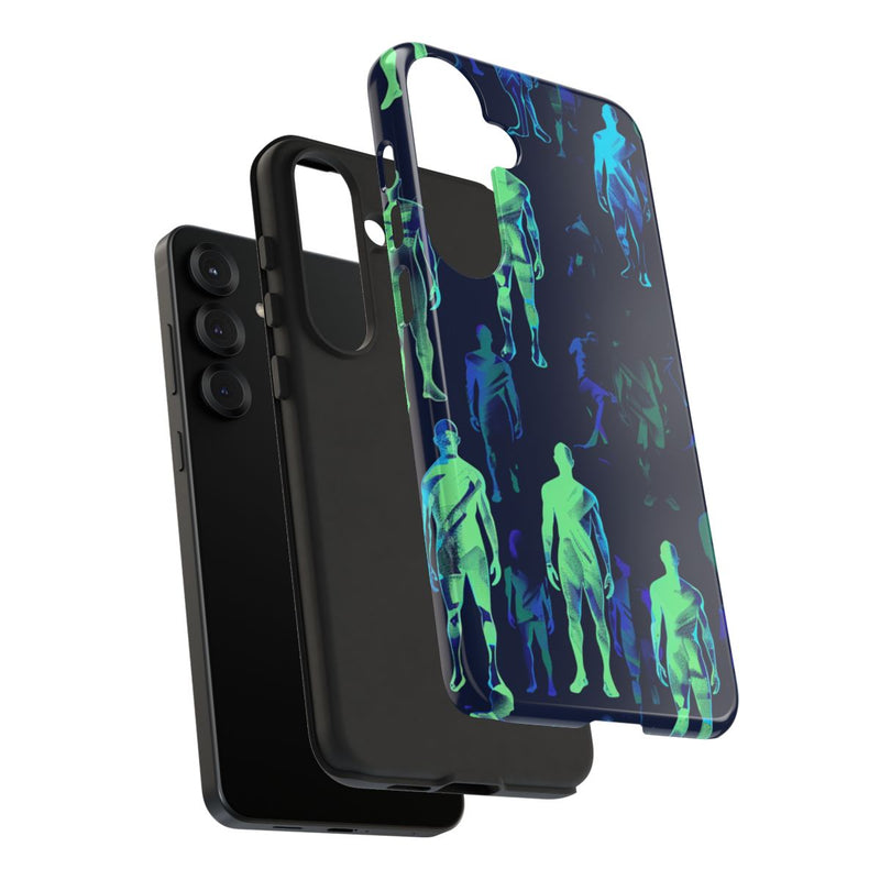 Blauw-Groene Neon Figurenpatroon
