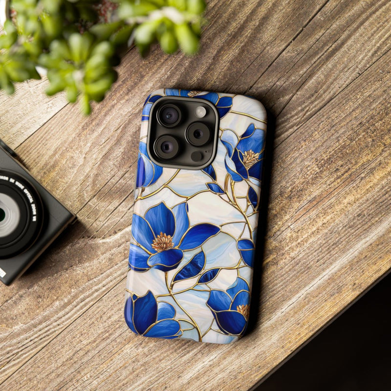 Blauw Gebloemd Glas-in-loodpatroon