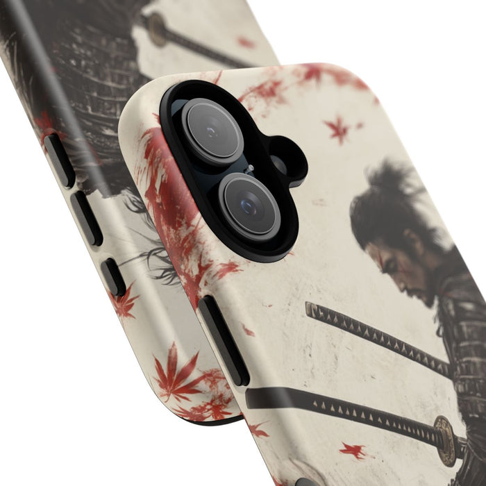 Samurai met Twee Katana’s en Rode Esdoornbladeren