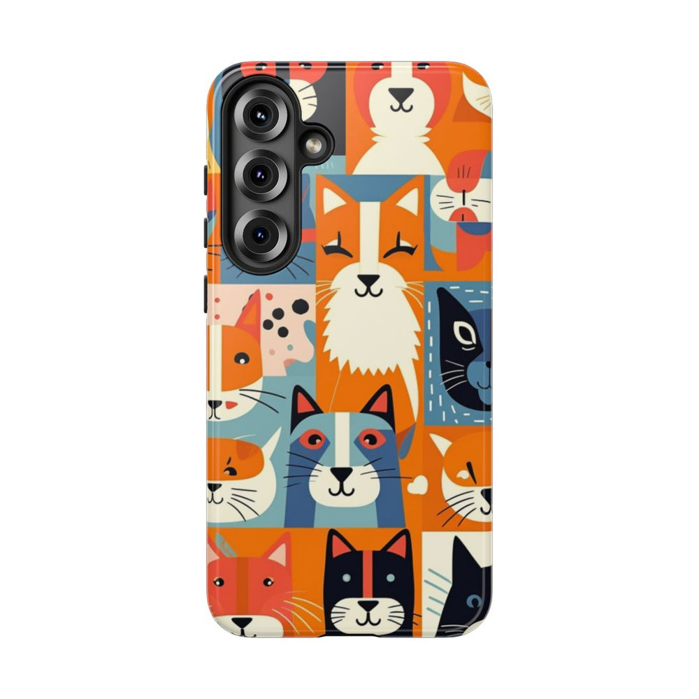 Vrolijke Kattenkopjes in Kleurrijk Patroon