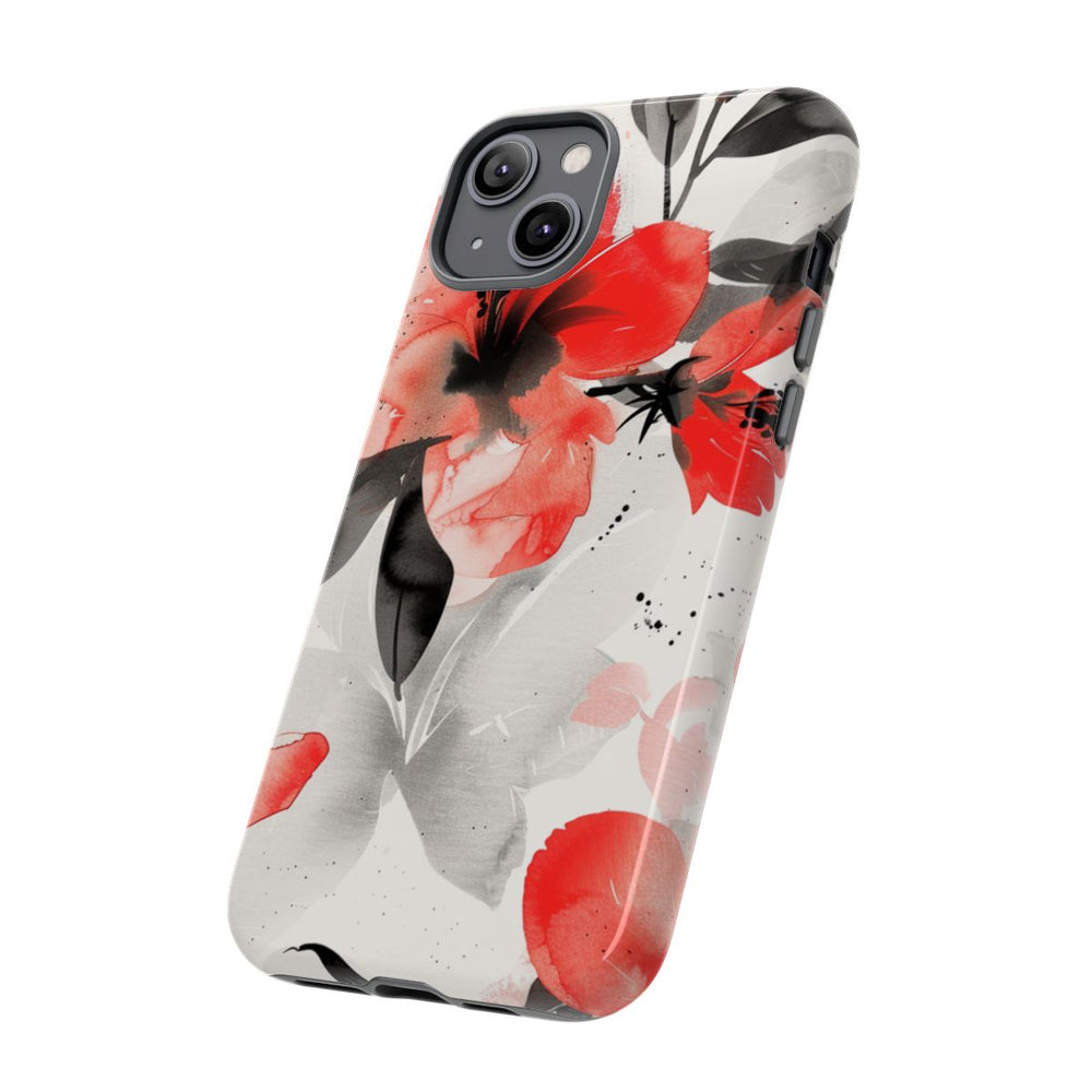 Rood-Zwart Waterverf Bloemenpatroon