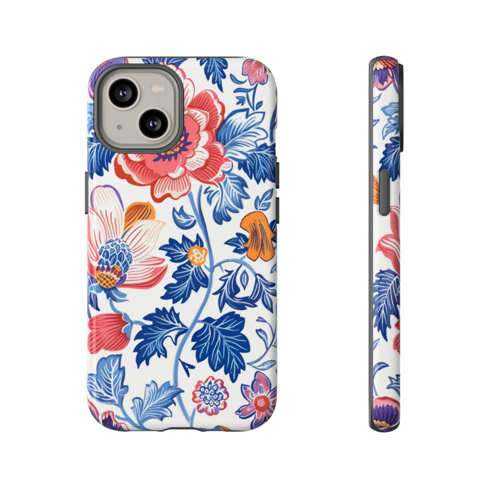 Kleurrijk Bloemenpatroon met Blauwe Bladeren