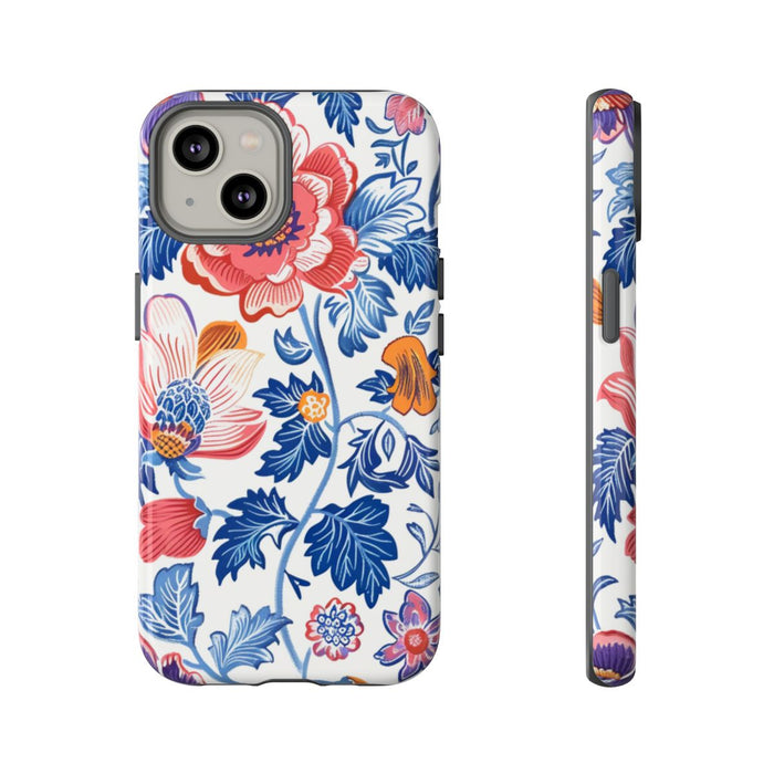 Kleurrijk Bloemenpatroon met Blauwe Bladeren