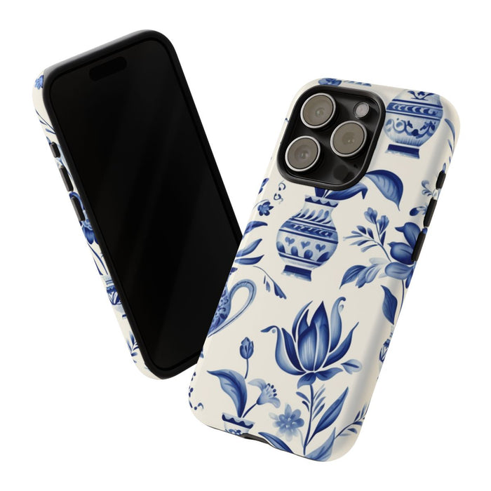 Blauw Bloemmotief met Delfts Vaaspatroon