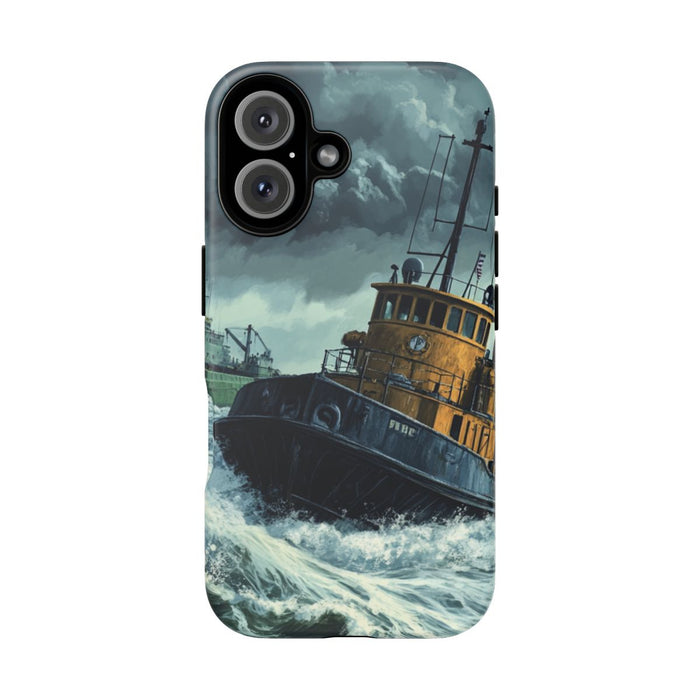 Sleepboot met Vrachtschip in Woeste Zee