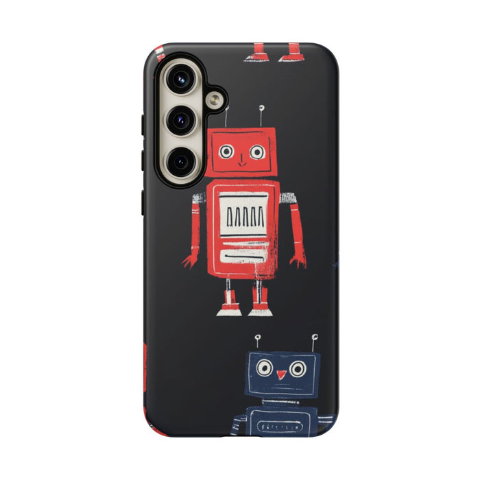Retro Robotpatroon in Rood en Blauw